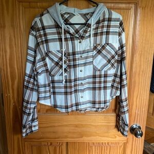 Juniors No Boundaries Plaid Button-Up Hoodie Shirt